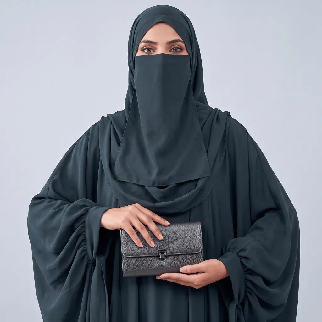 Kaftan Abaya - 4 Piece - Charcoal Grey (Summer Special)