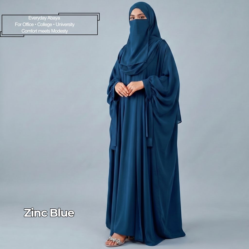 Kaftan Abaya - 4 Piece - Zinc Blue (Summer Special)