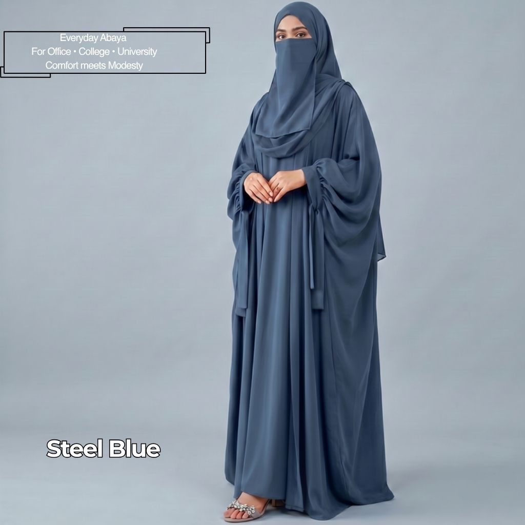 Kaftan Abaya - 4 Piece - Steel Blue (Summer Special)