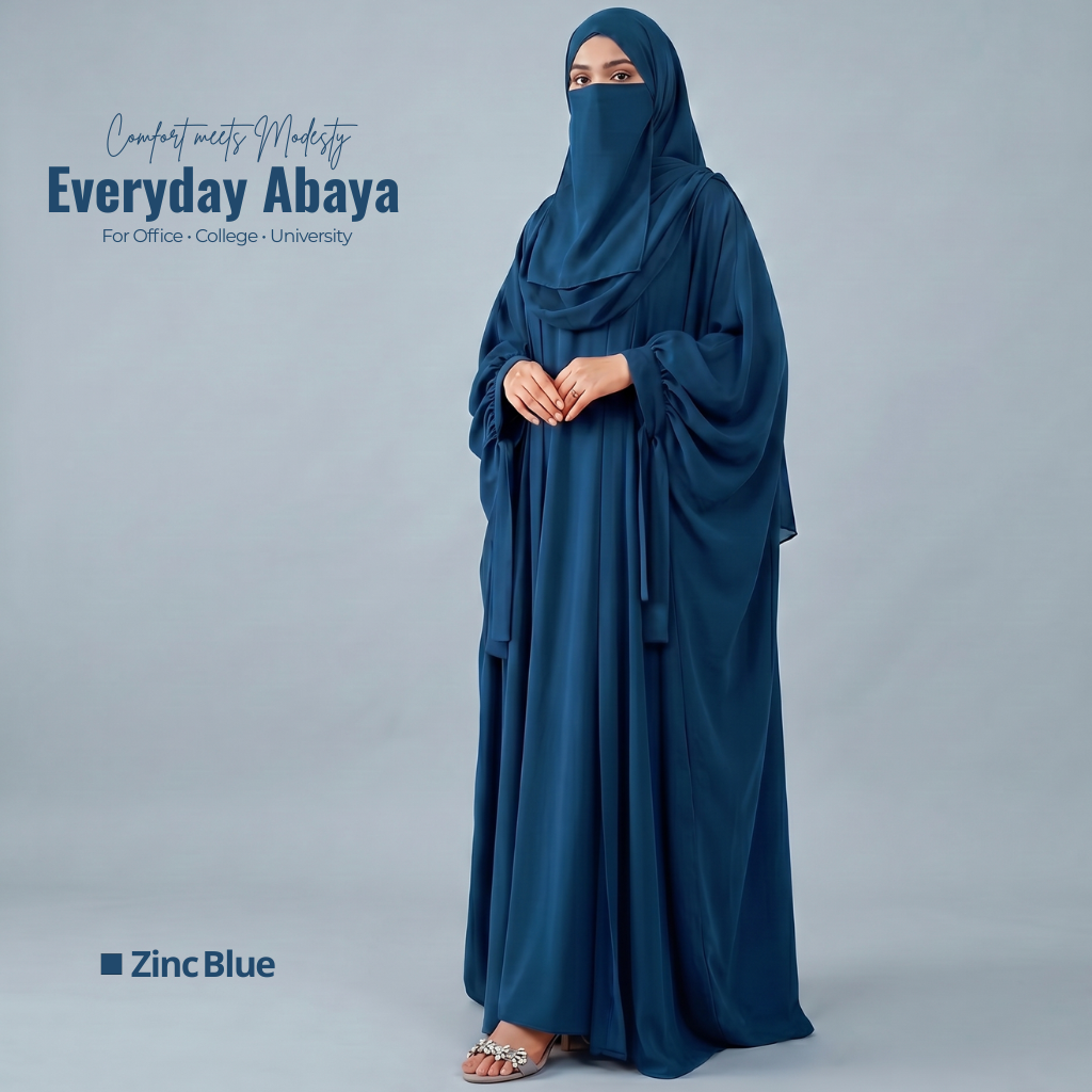 Kaftan Abaya - 4 Piece - Zinc Blue (Summer Special)