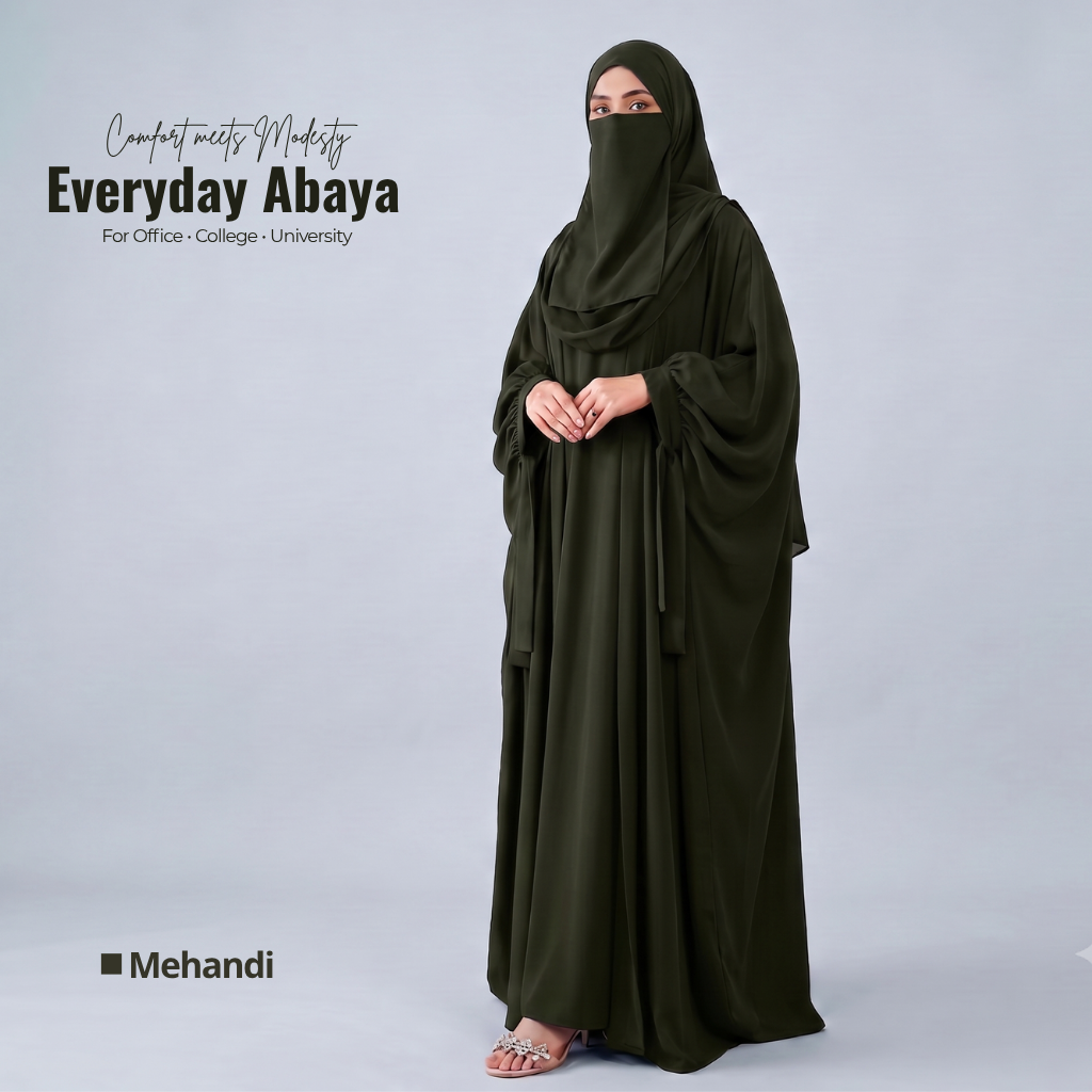 Kaftan Abaya - 4 Piece - Mehandi (Summer Special)