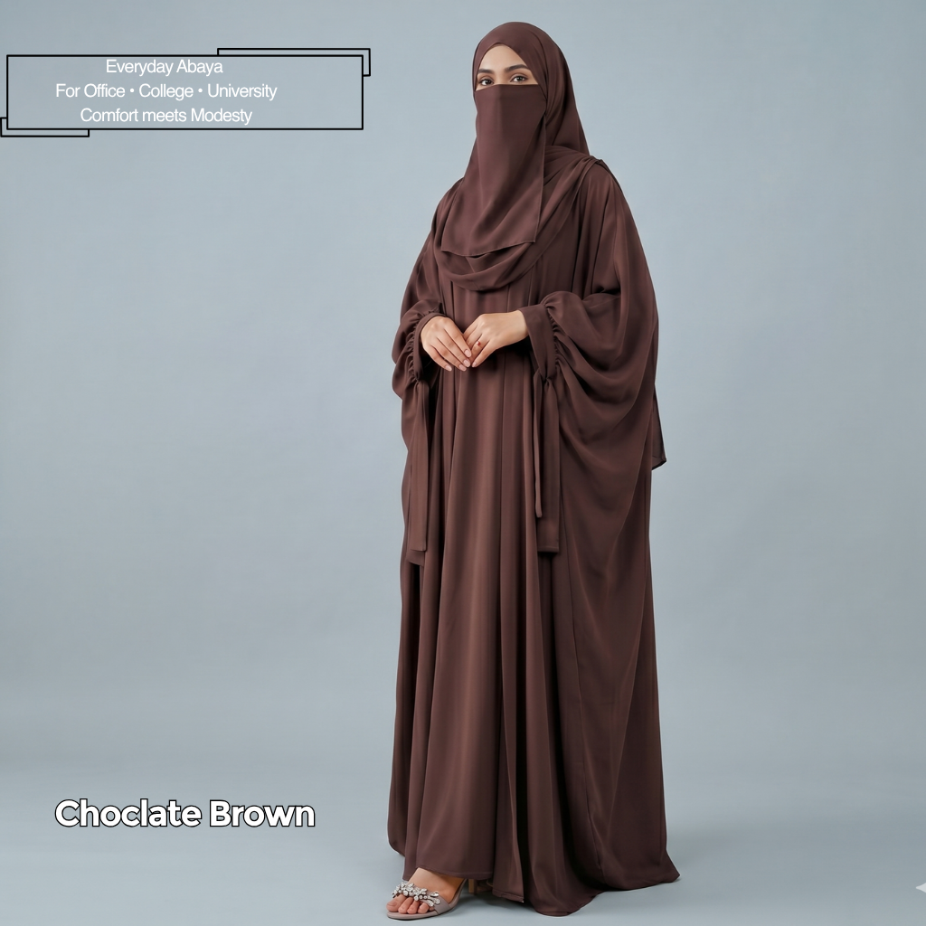 Kaftan Abaya - 4 Piece - Choclate Brown (Summer Special)