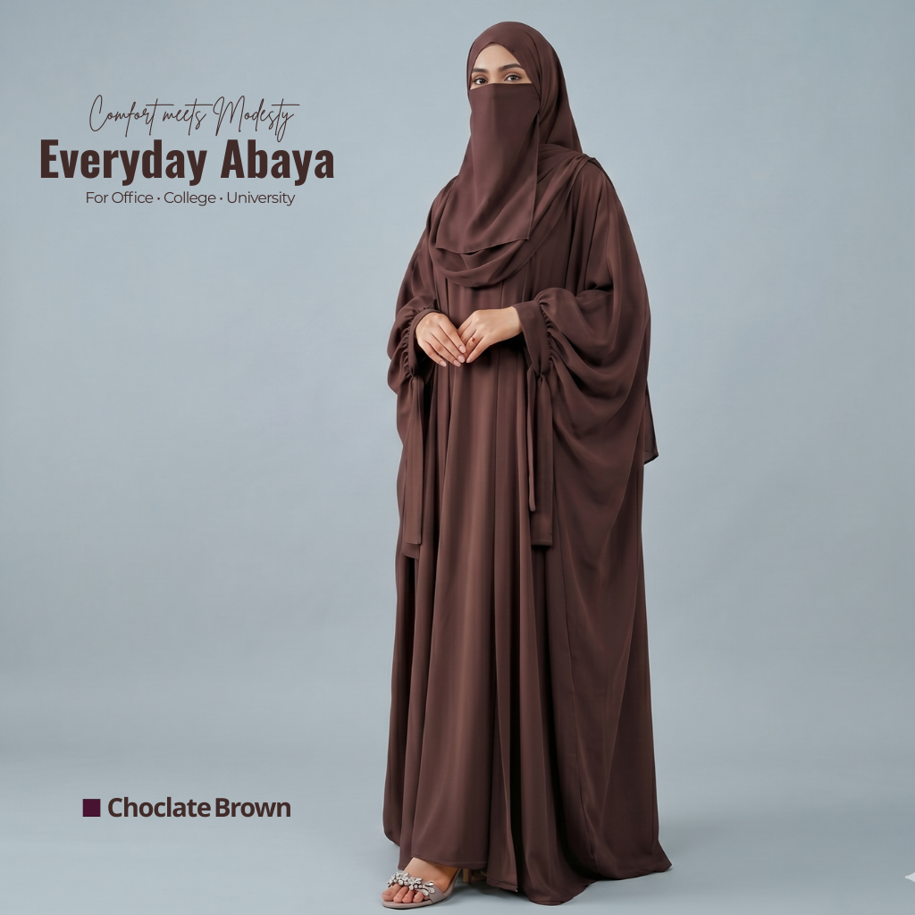 Kaftan Abaya - 4 Piece - Choclate Brown (Summer Special)