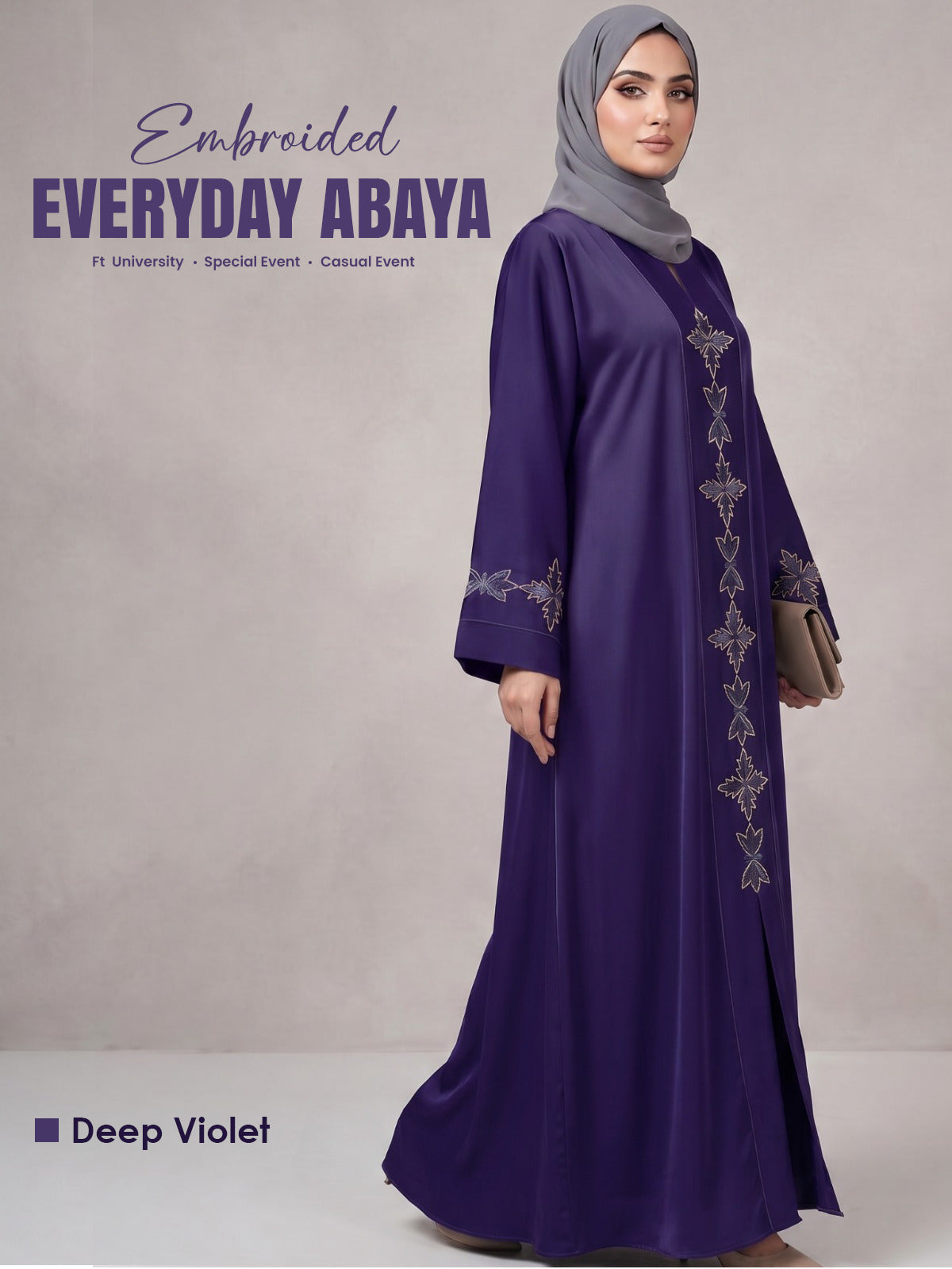 Embroided - Tail Abaya - Deep Voilet (Summer Special)