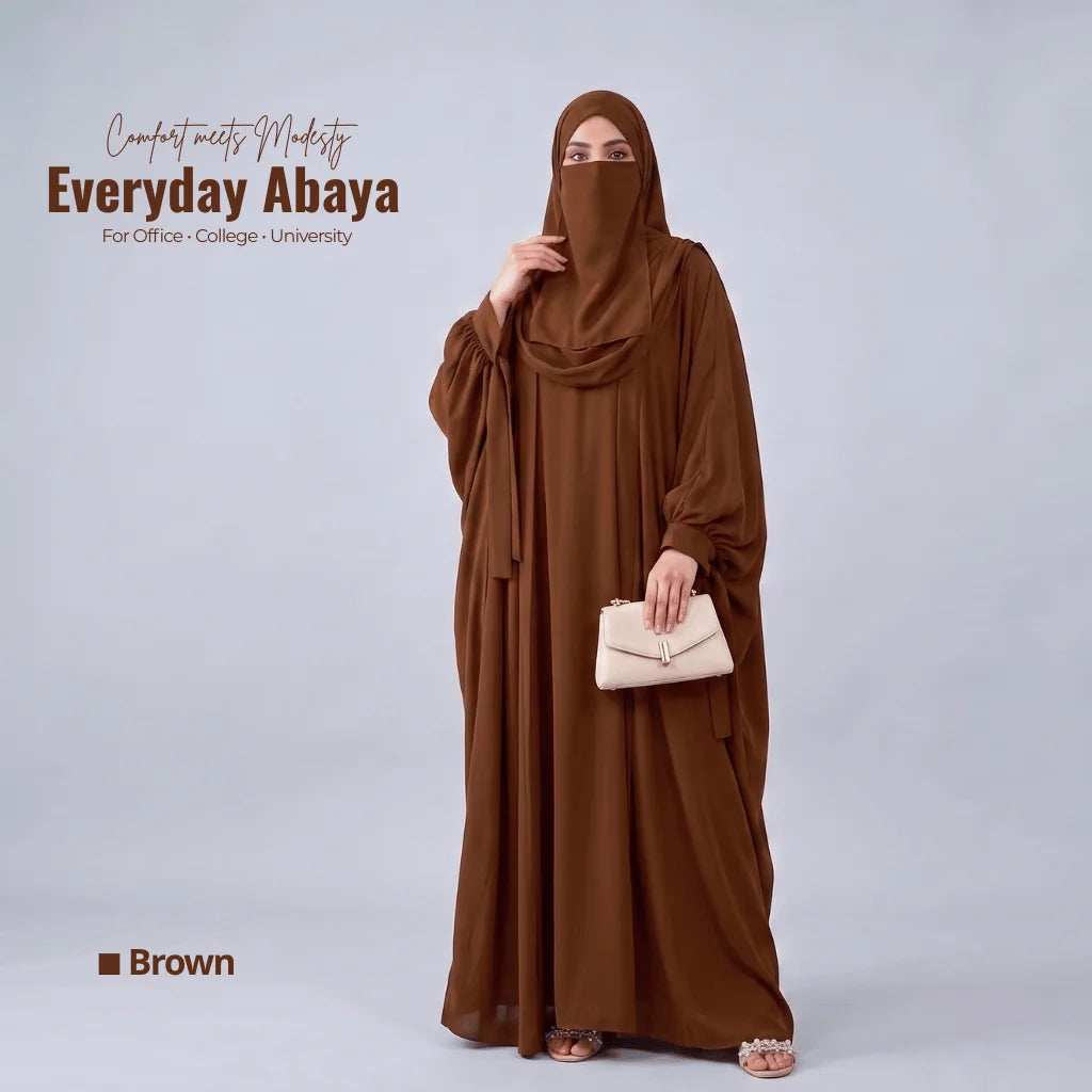 Kaftan Abaya - 4 Piece - Brown(Summer Special)