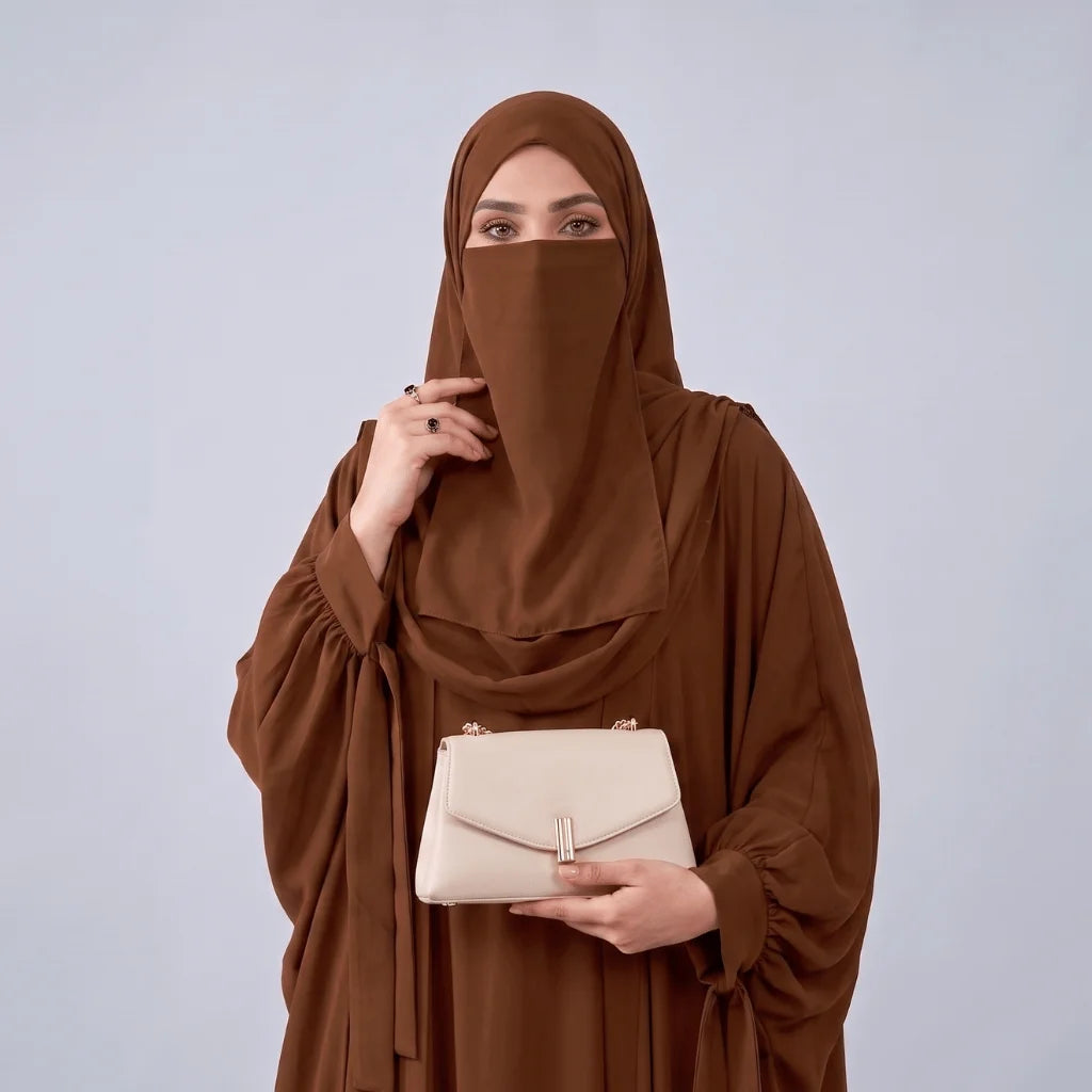 Kaftan Abaya - 4 Piece - Brown(Summer Special)
