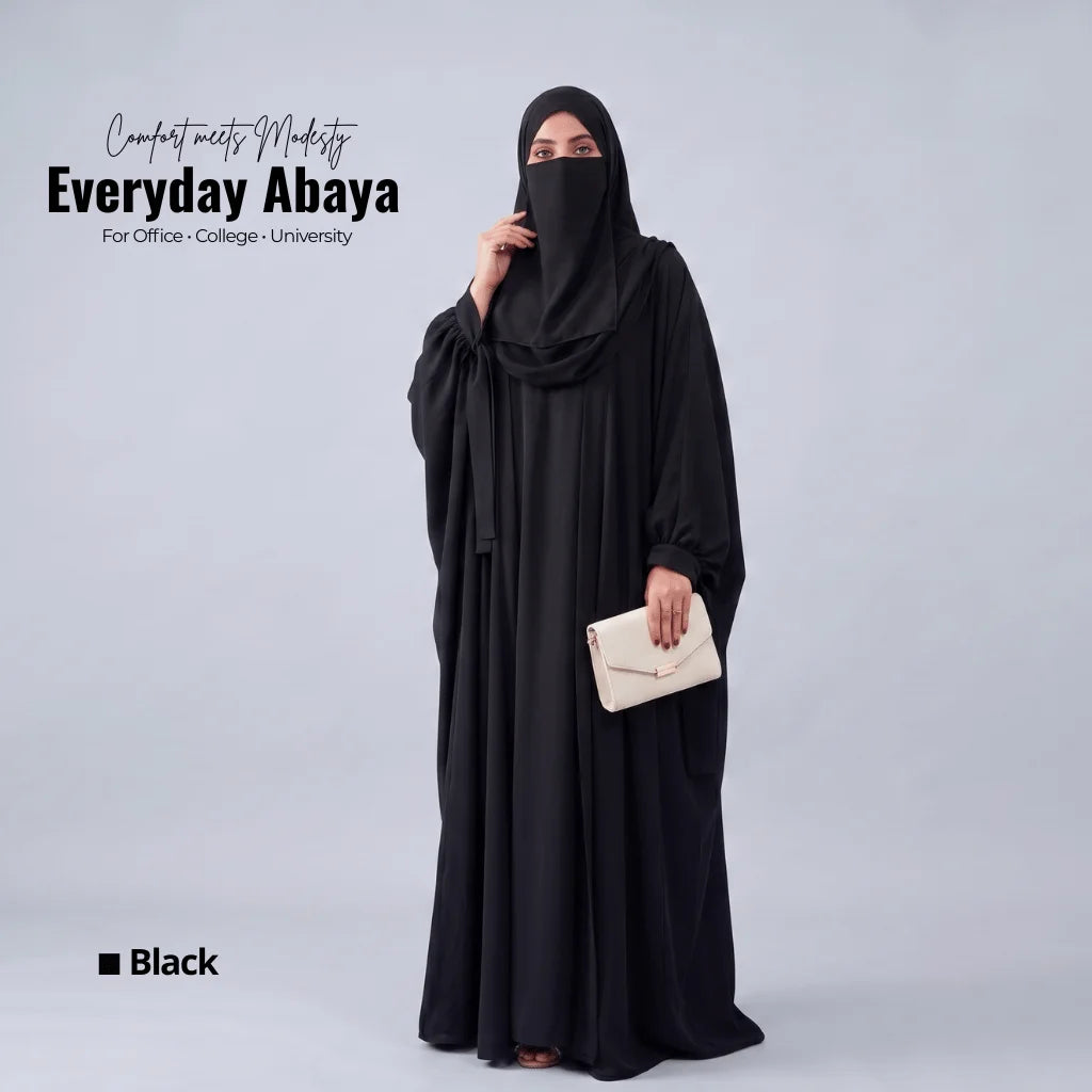 Kaftan Abaya - 4 Piece - Black (Summer Special)