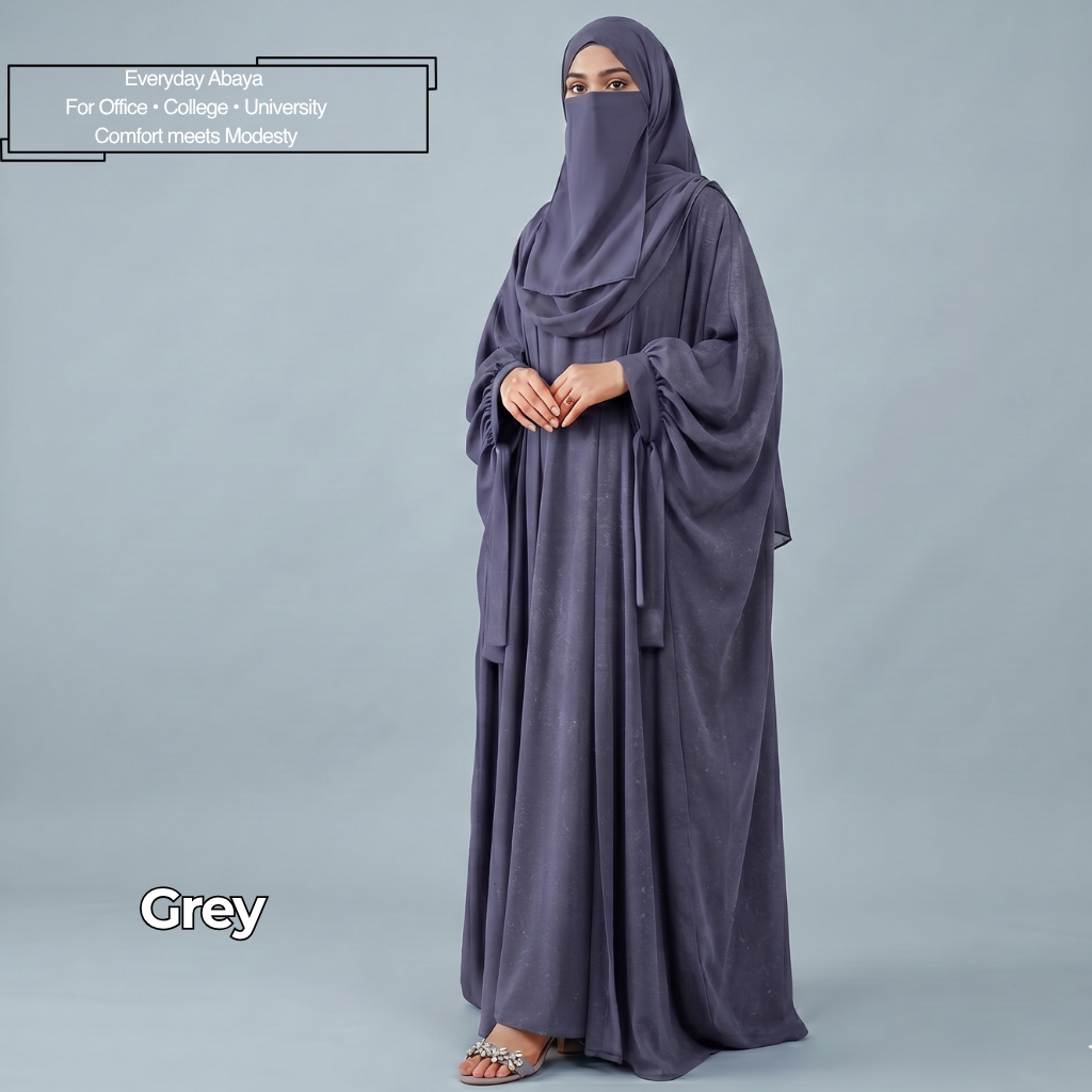 Kaftan Abaya - 4 Piece - Grey (Summer Special)