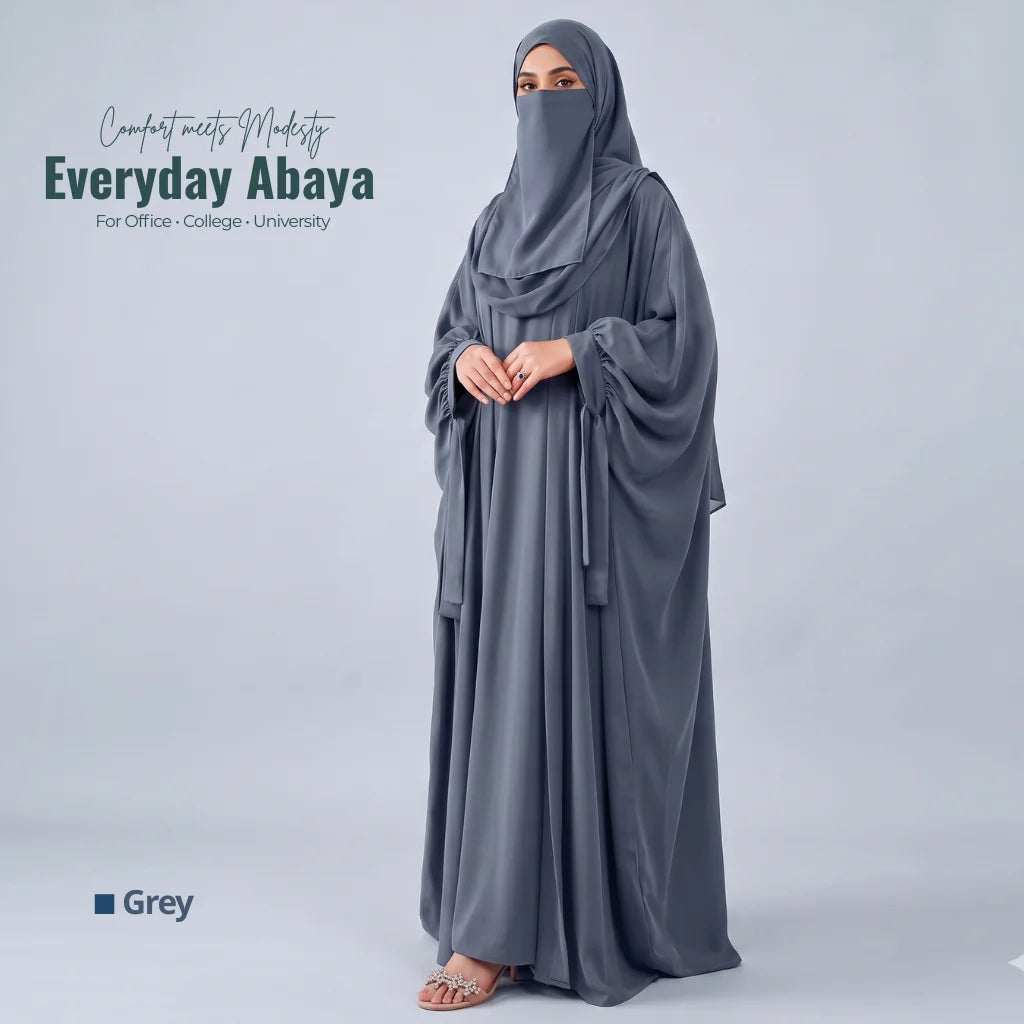 Kaftan Abaya - 4 Piece - Grey (Summer Special)