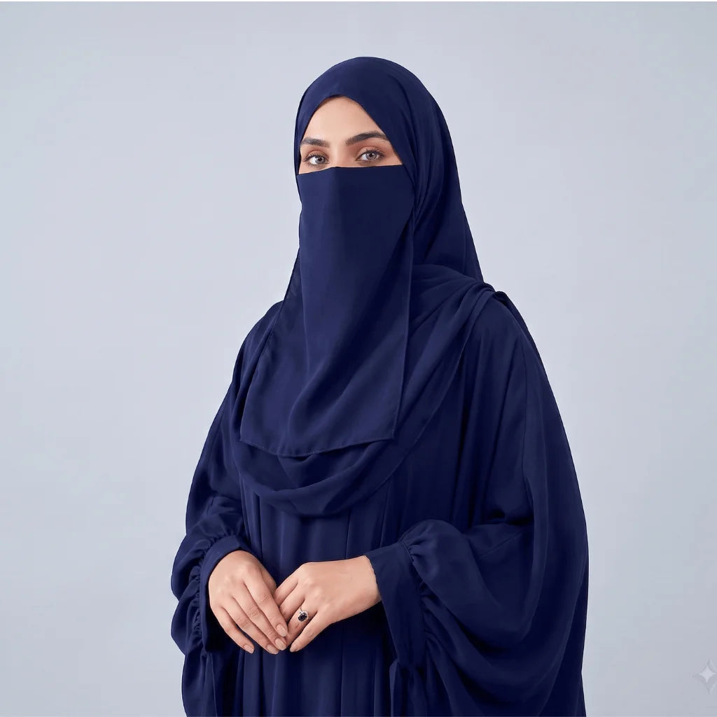 Kaftan Abaya - 4 Piece - Navy Blue (Summer Special)