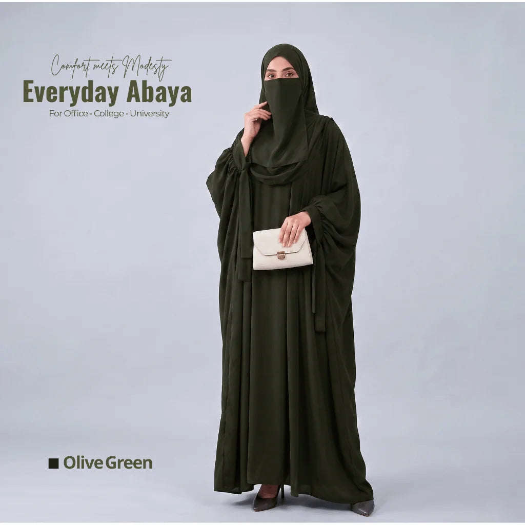 Kaftan Abaya - 4 Piece - Olive Green (Summer Special)