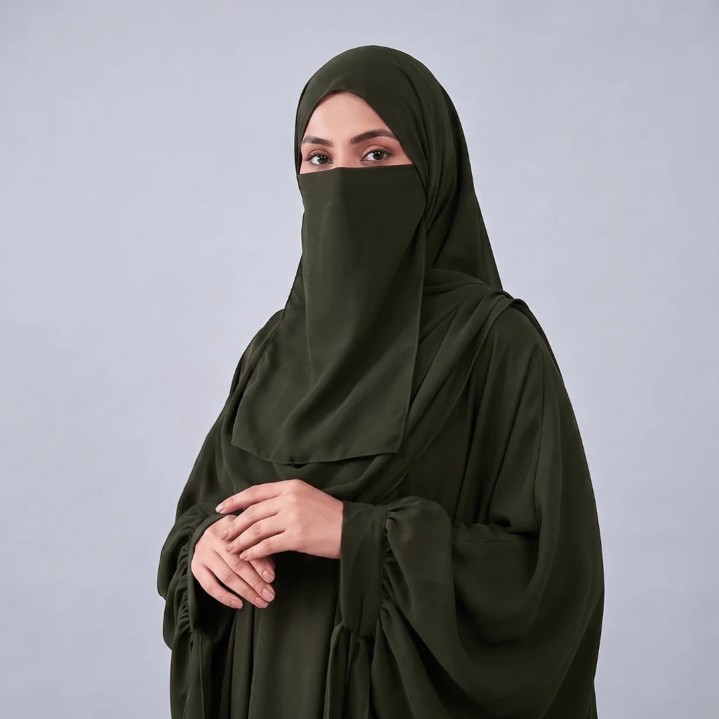 Kaftan Abaya - 4 Piece - Olive Green (Summer Special)