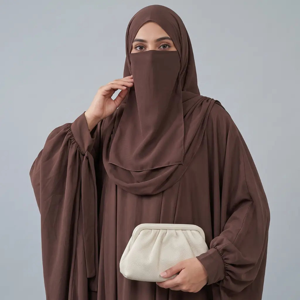 Kaftan Abaya - 4 Piece - Choclate Brown (Four  Seasons)