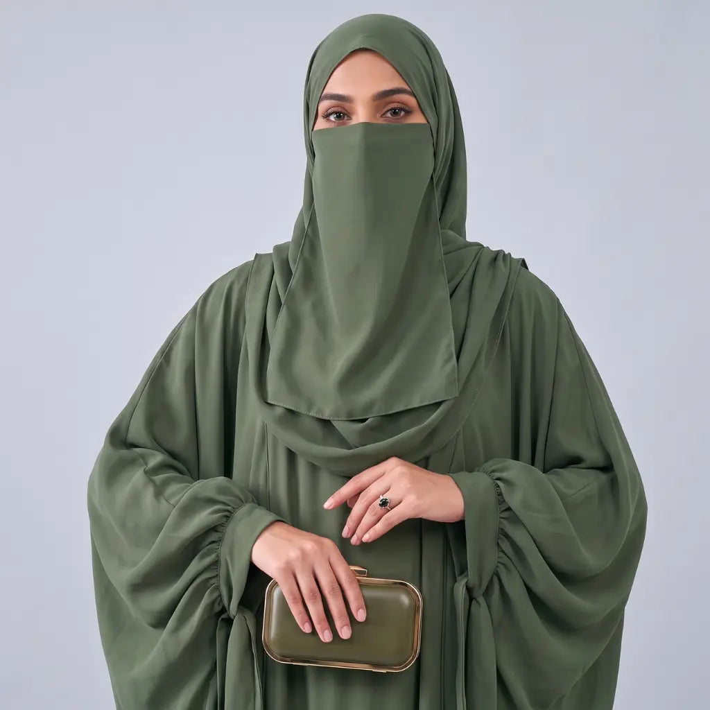 Kaftan Abaya - 4 Piece - Forest Green (Four  Seasons)