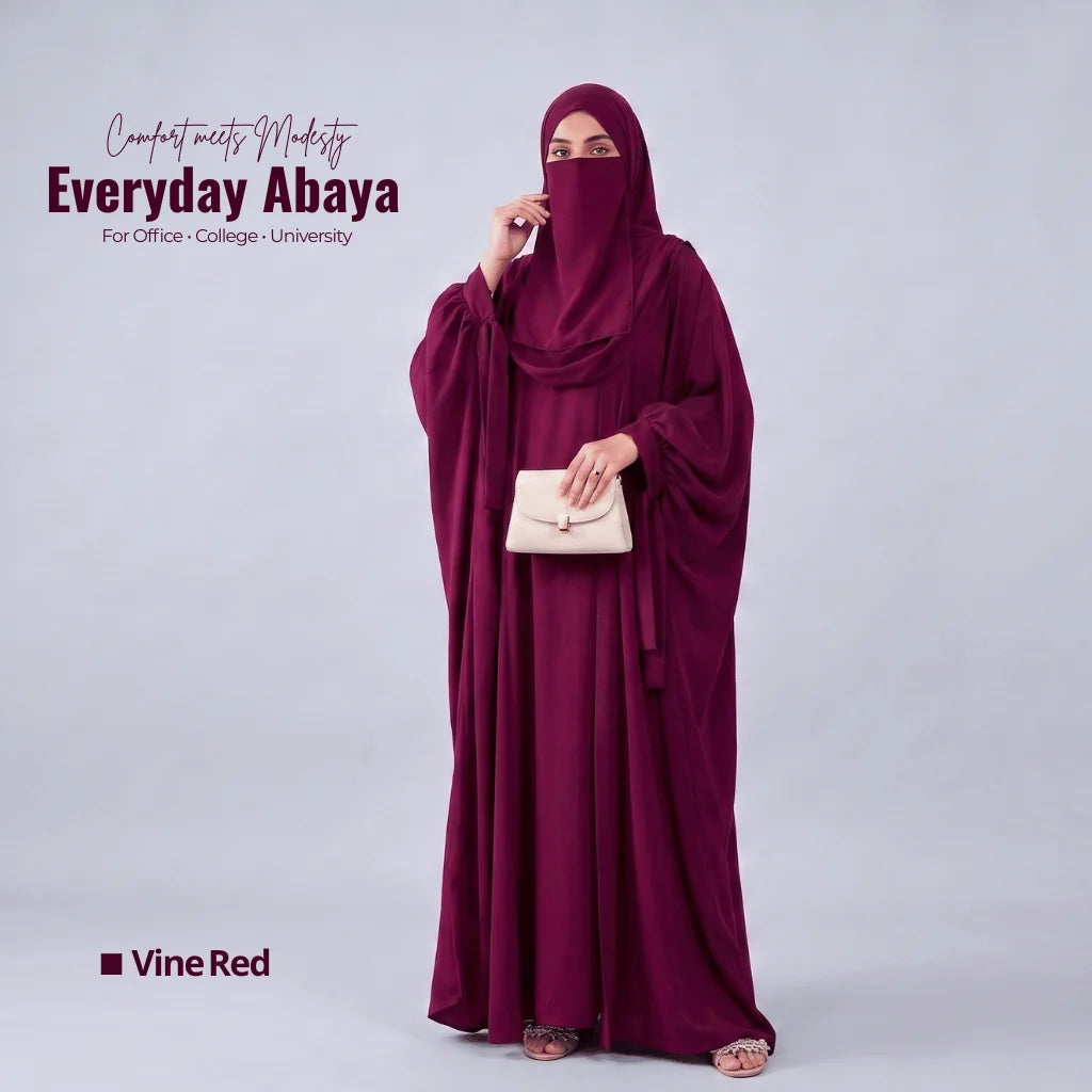Kaftan Abaya - 4 Piece - Vine red (Summer Special)