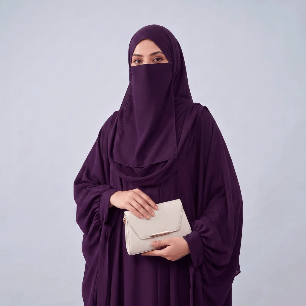 Kaftan Abaya - 4 Piece - Geep Plum (Summer Special)