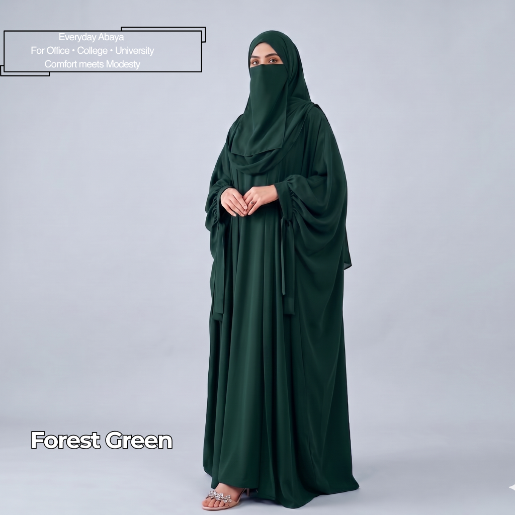 Kaftan Abaya - 4 Piece - Forest Green