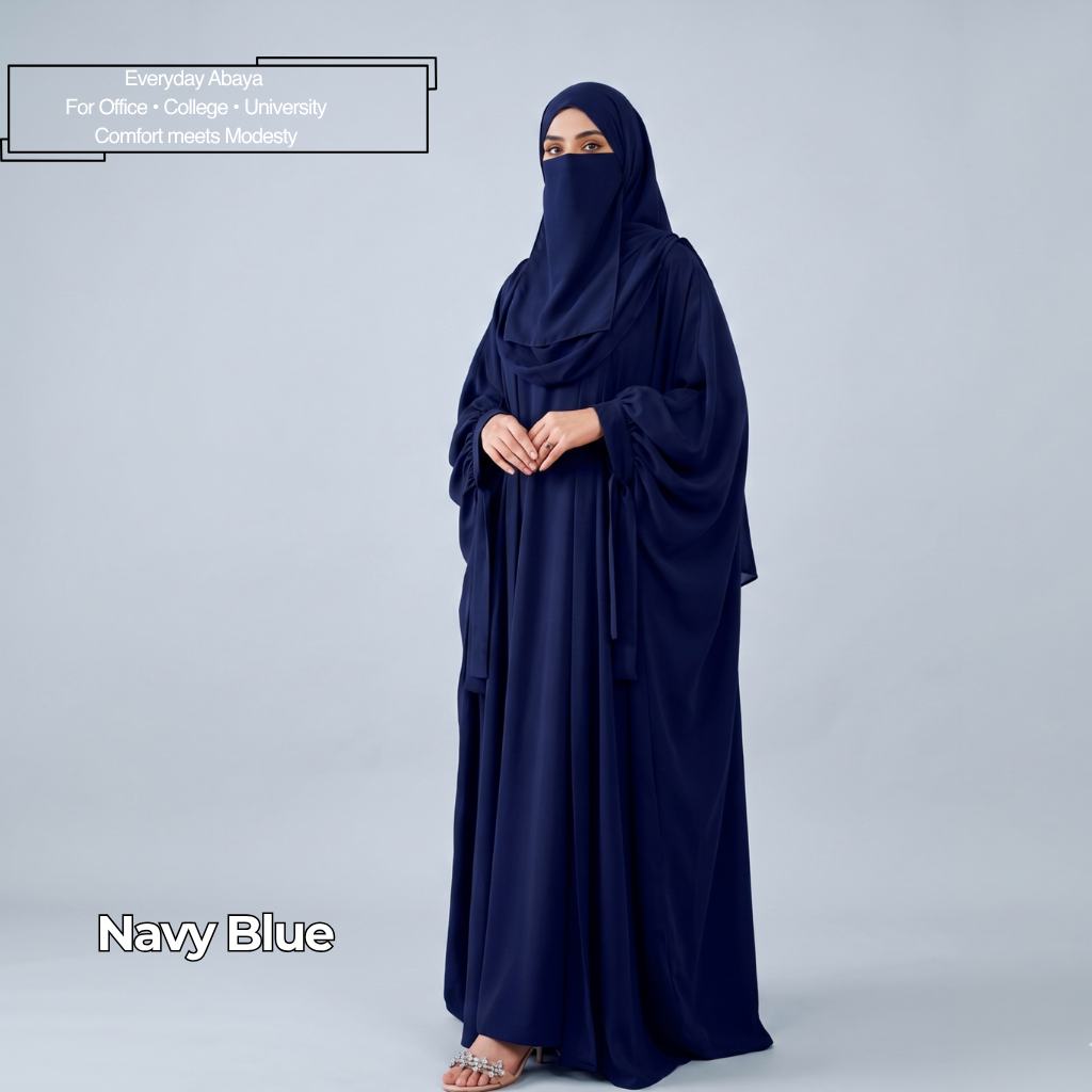 Kaftan Abaya - 4 Piece - Navy Blue (Summer Special)