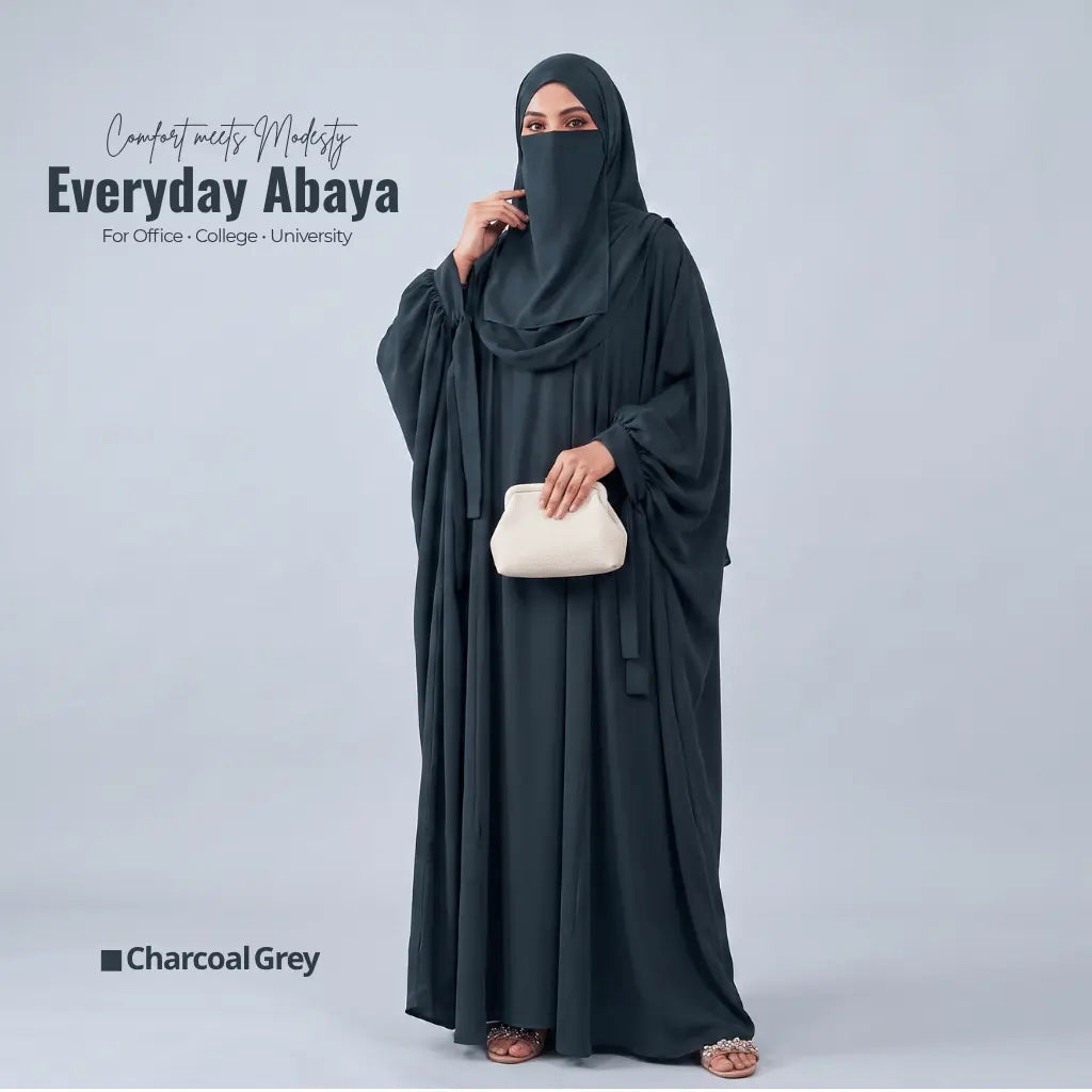 Kaftan Abaya - 4 Piece - Charcoal Grey (Summer Special)