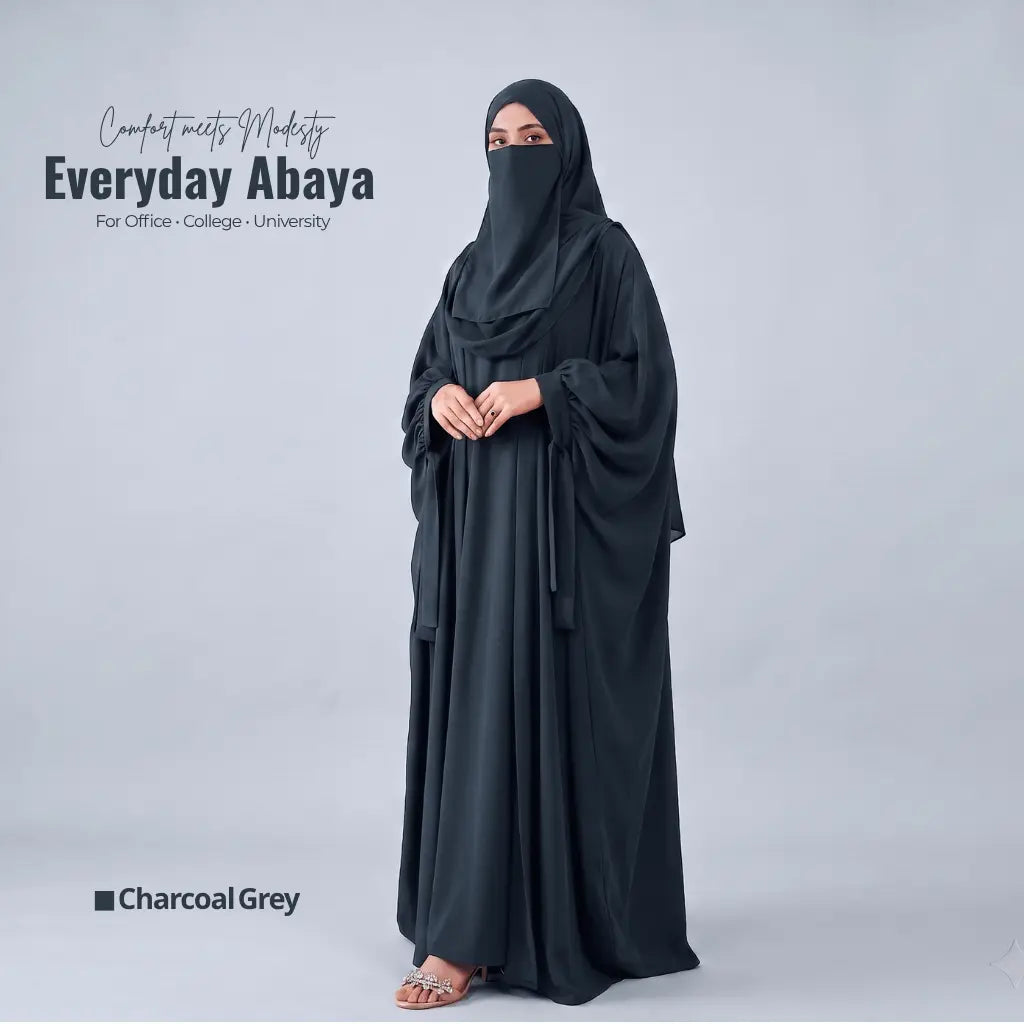 Kaftan Abaya - 4 Piece - Charcoal Grey (Summer Special)