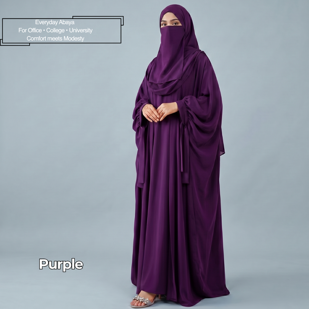 Kaftan Abaya - 4 Piece - Purple (Summer Special)