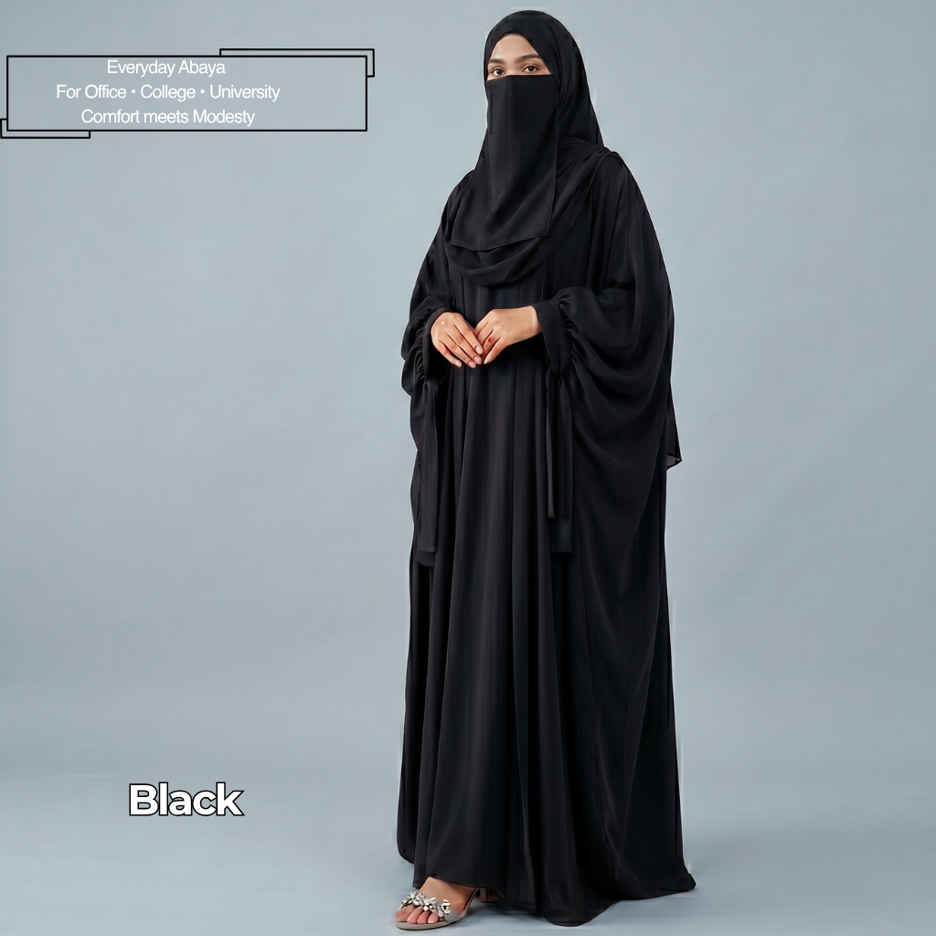 Kaftan Abaya - 4 Piece - Black (Summer Special)