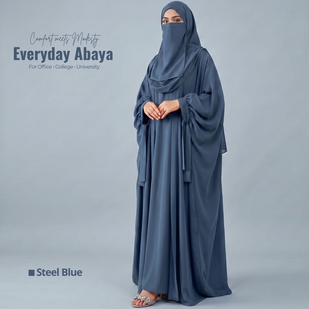 Kaftan Abaya - 4 Piece - Steel Blue (Summer Special)