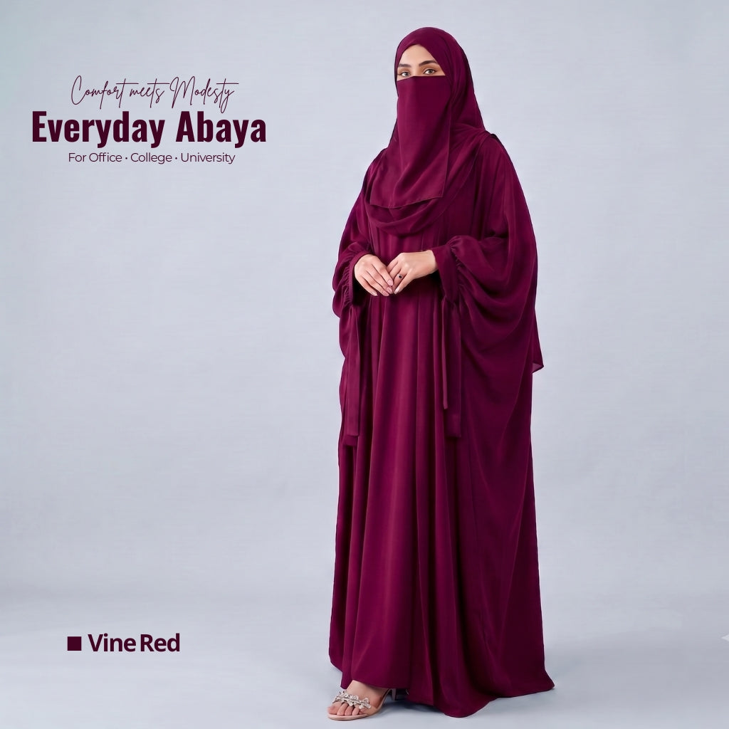 Kaftan Abaya - 4 Piece - Vine red (Summer Special)