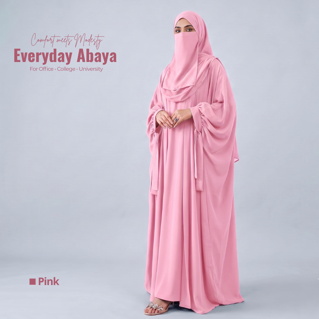 Kaftan Abaya - 4 Piece - Pink (Summer Special)